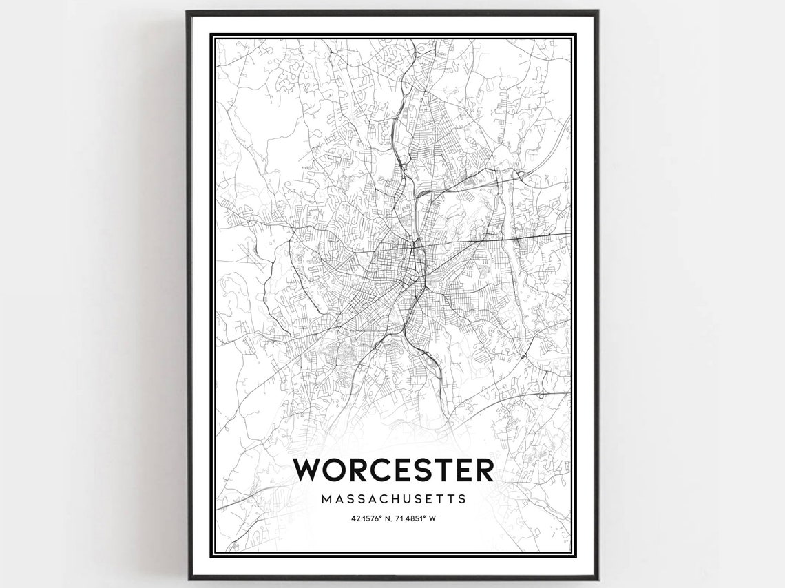 Worcester Massachusetts Minimalist Black White City Map Poster