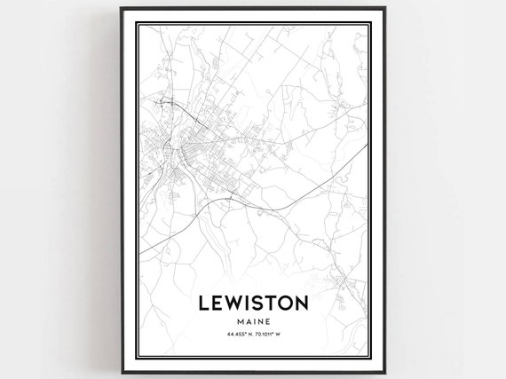 Lewiston Map Print Poster Wall Art Me City Maine Street Decor Road Gift B1258