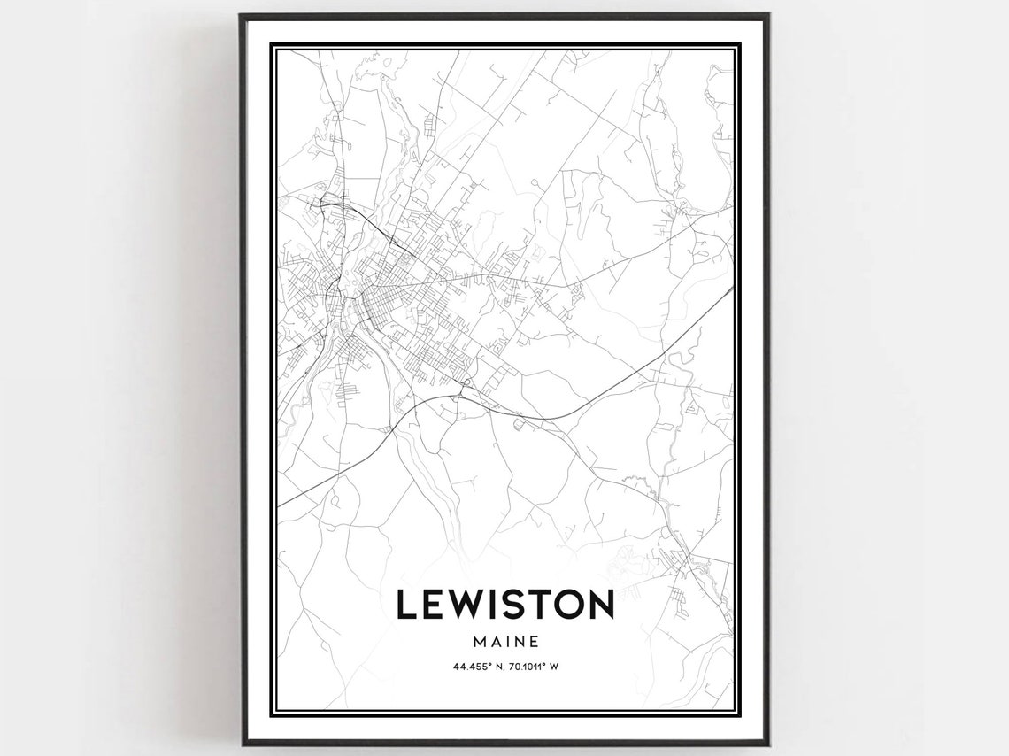 Lewiston Maine City Street Map Black and White Minimalist Art Poster