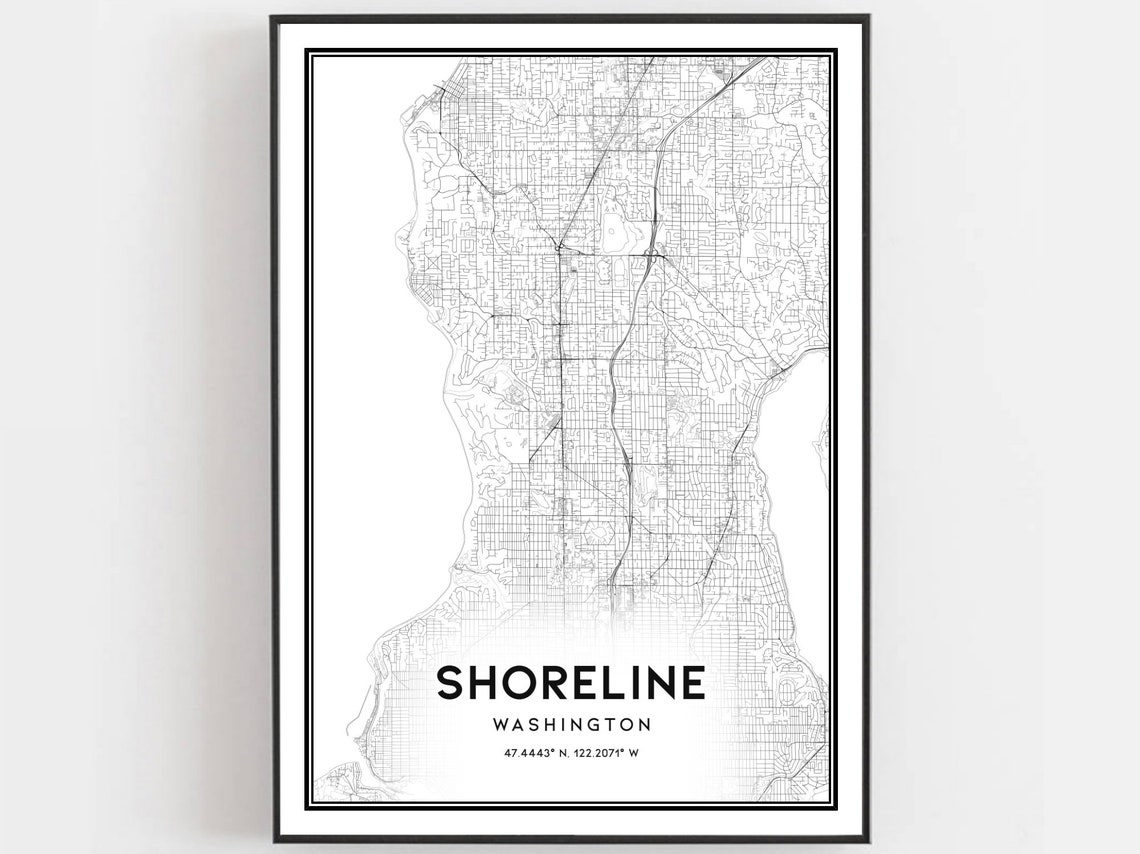 Shoreline Washington Minimalist Black and White City Map Wall Art