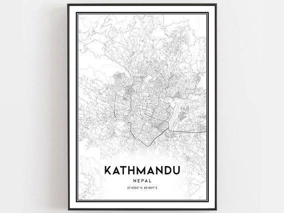 Kathmandu Map Print Poster Wall Art City Street Decor Road Gift B288