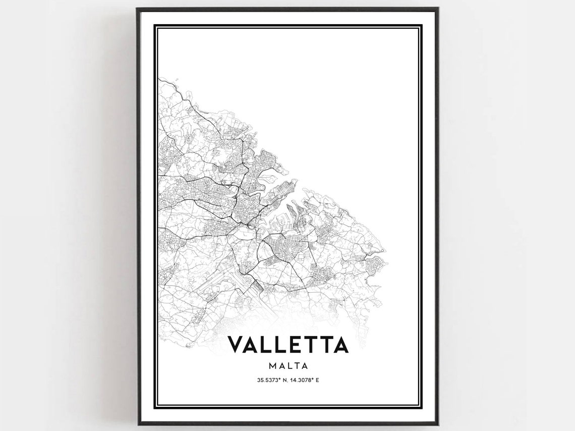 Valletta Malta Minimalist Black and White City Map Art Poster