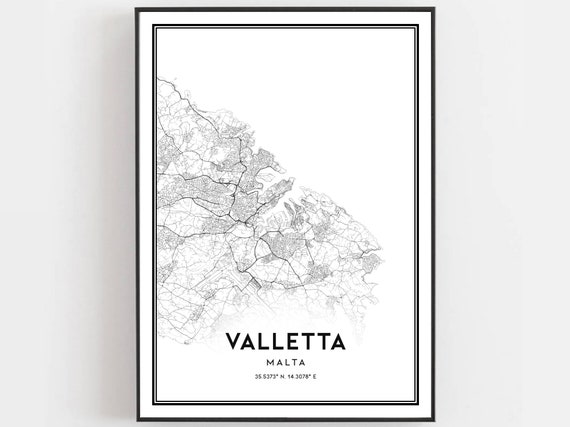 Valletta Map Print Poster Wall Art City Street Decor Road Gift B462