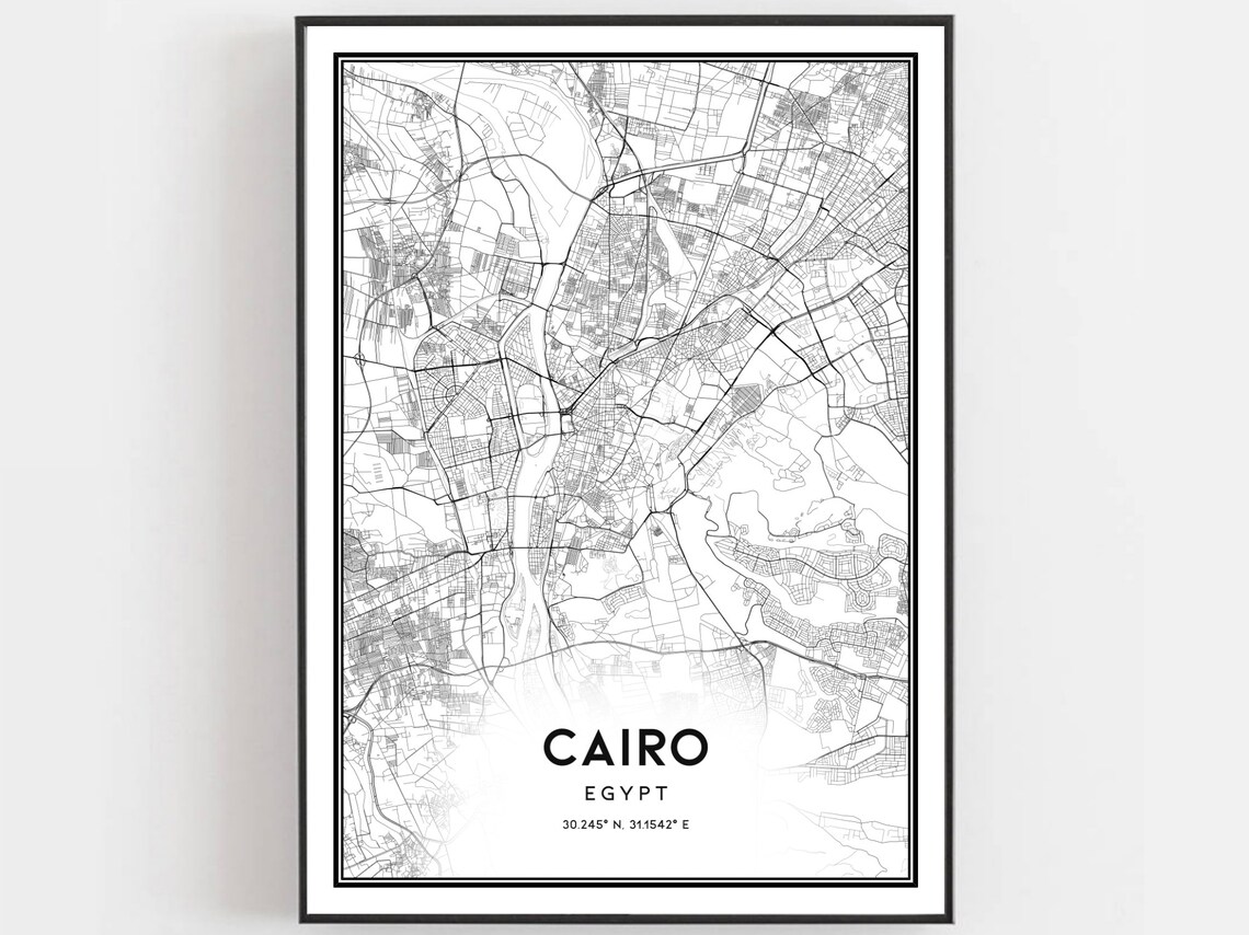 Cairo Egypt Minimalist City Street Map Black Line Art Poster
