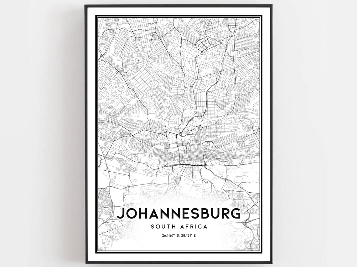 Johannesburg South Africa Vintage Map Minimalist City Street Plan Wall Art