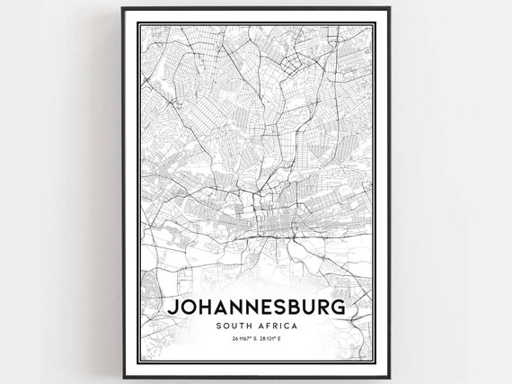 Johannesburg Map Print Poster Wall Art City Street Decor Road Gift B82