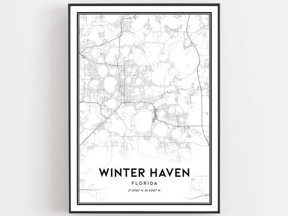 Winter Map Print Poster Wall Art Fl City Florida Street Decor Road Gift