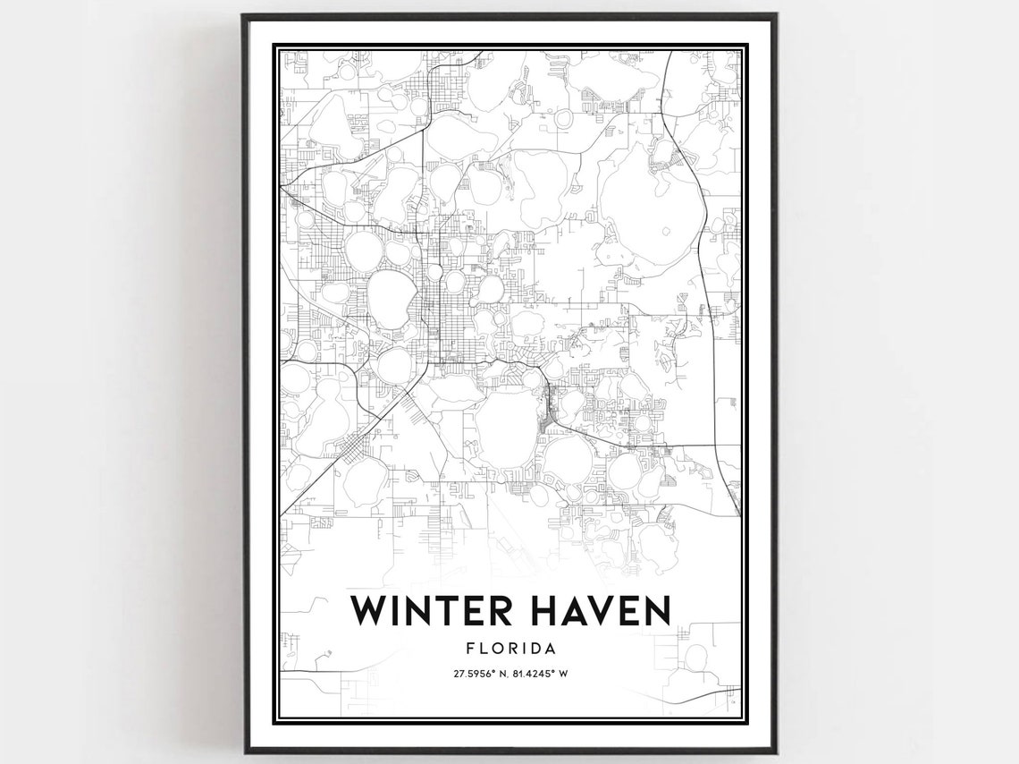 Winter Haven Florida Minimalist Black White Street Map Poster