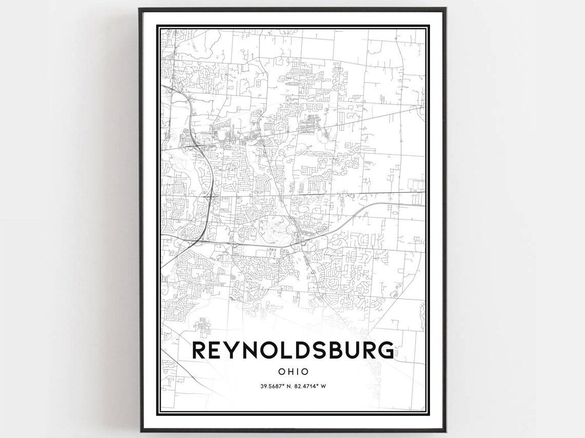 Reynoldsburg Ohio Minimalist Black White Street Map Art Poster