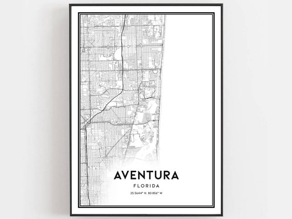 Aventura Map Print Poster Wall Art Fl City Florida Street Decor Road Gift B1671
