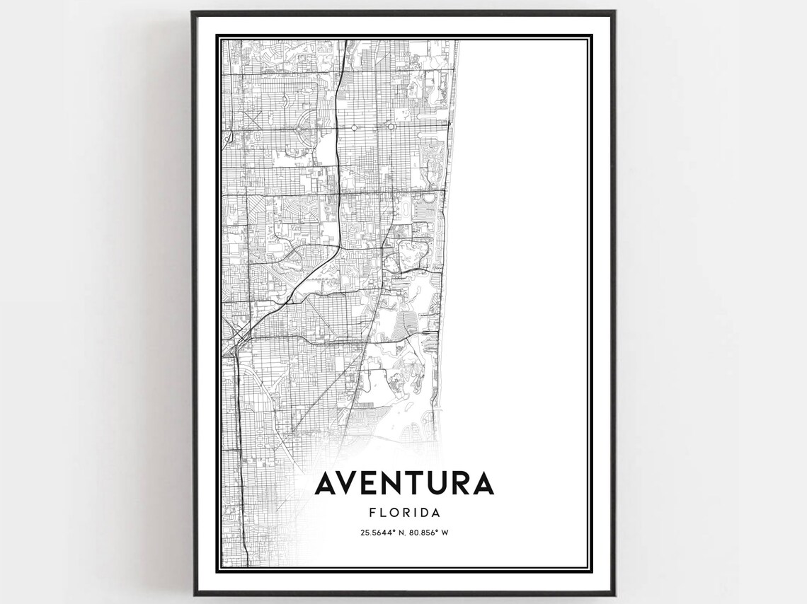 Aventura Florida Minimalist Street Map Monochrome Line Art Poster