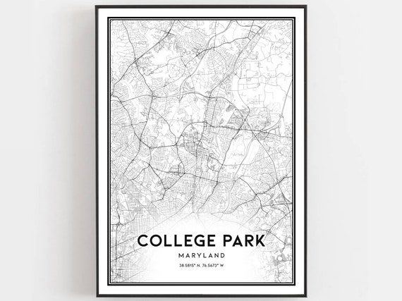 College Park Map Print Poster Wall Art Md City Maryland Street Decor Road Gift