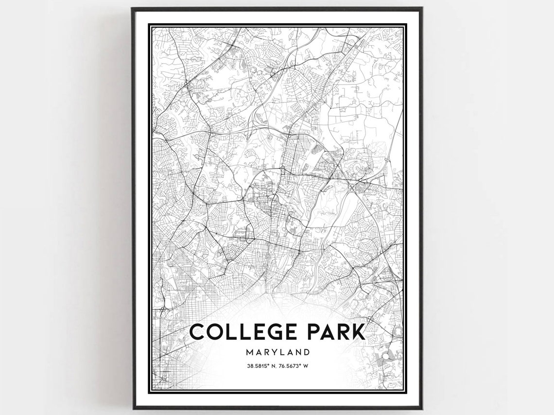 College Park Maryland City Street Map Art Print With Coordinates