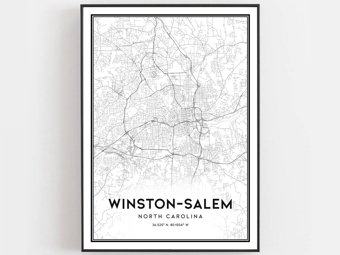 Winston Salem North Carolina Minimalist Black White Street Map Poster
