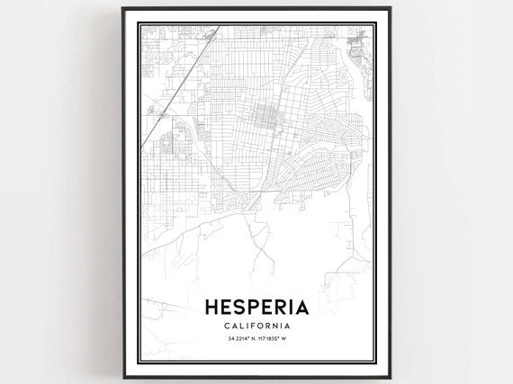 Hesperia Map Print Poster Wall Art Ca City Street Decor Road Gift B906