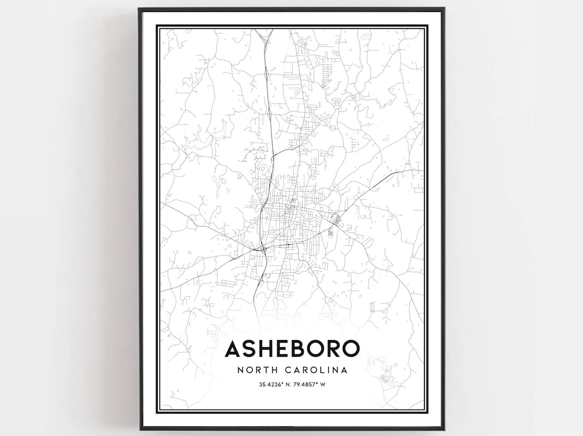 Asheboro North Carolina City Street Map Minimalist Art Poster
