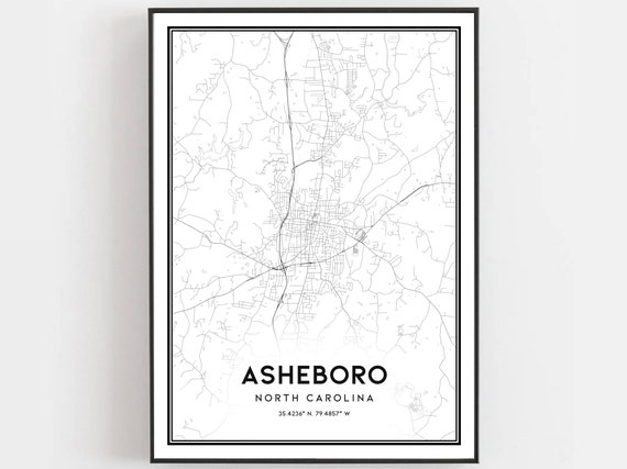 Asheboro Map Print Poster Wall Art Nc City North Carolina Street Decor Road Gift B1622