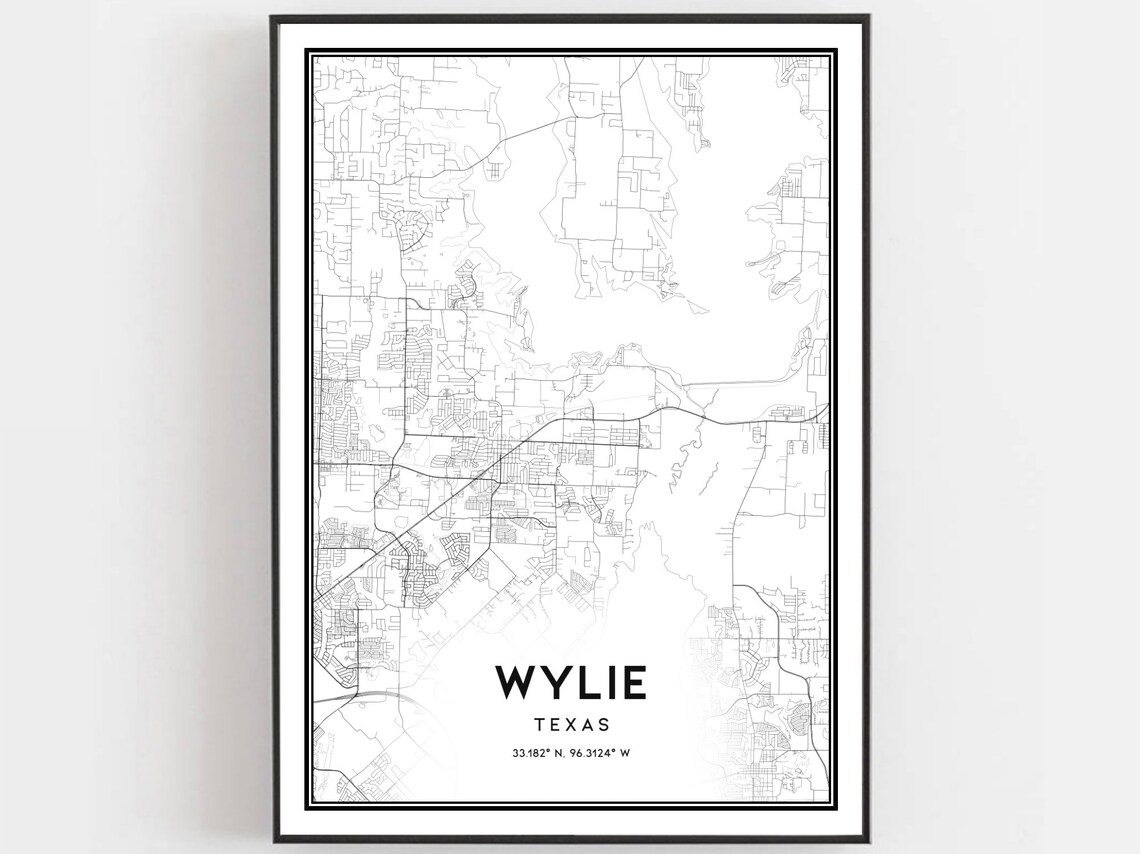 Wylie Texas City Street Map Coordinates Minimalist Black Art Poster