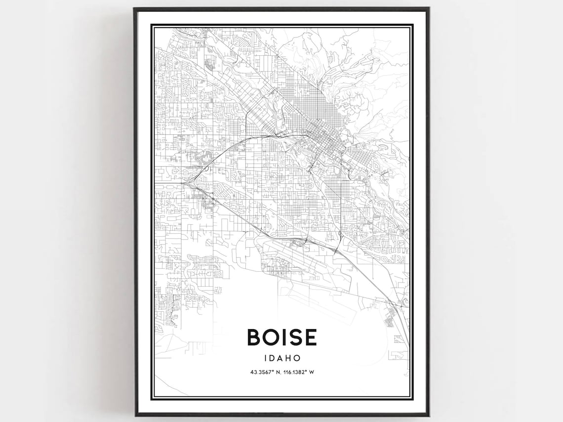 Boise Idaho Street Map Minimalist Black and White City Poster