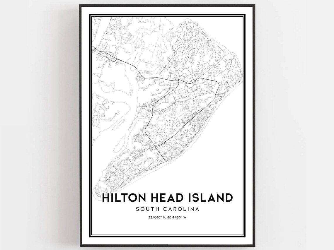 Hilton Island Map South Carolina Wall Art Print