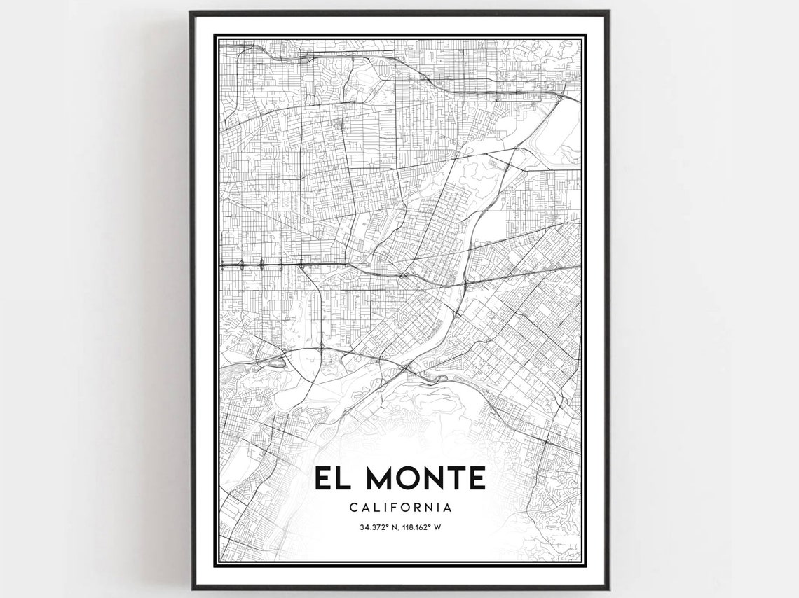 El Monte Map Print Poster Wall Art Ca City Street Decor Road Gift B796