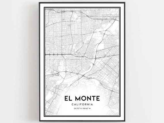 El Monte Map Print Poster Wall Art Ca City Street Decor Road Gift B796