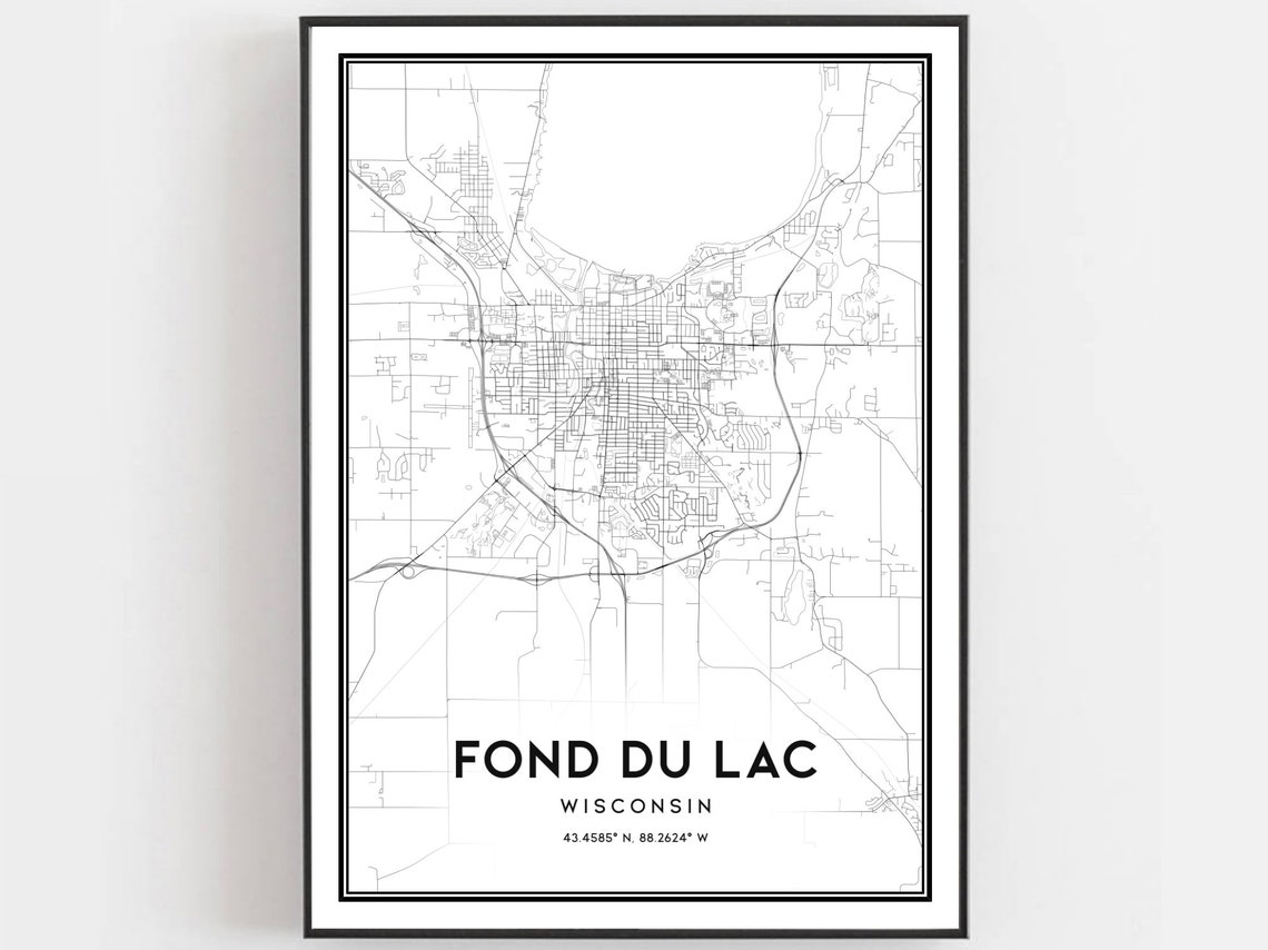 Fond du Lac Wisconsin Minimalist City Map Street Grid Art Poster