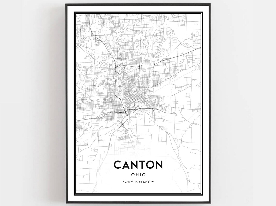 Canton Ohio Street Map Poster Modern Minimalist Line Art Decor
