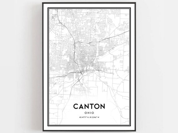 Canton Map Print Poster Wall Art Oh City Ohio Street Decor Road Gift B528
