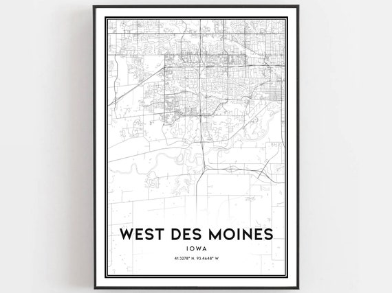 West Des Moines Map Print Poster Wall Art Ia City Iowa Street Decor Road Gift B1180