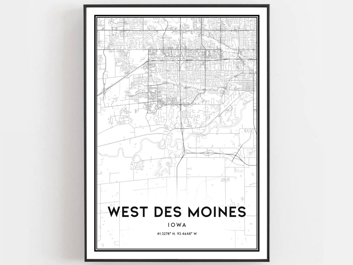 West Des Moines Iowa Street Map Minimalist Black White Poster