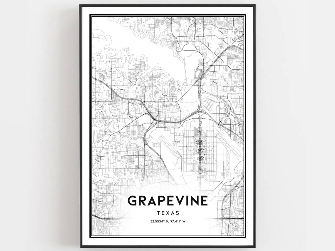 Grapevine Texas Minimalist City Street Map Line Art Gift Poster