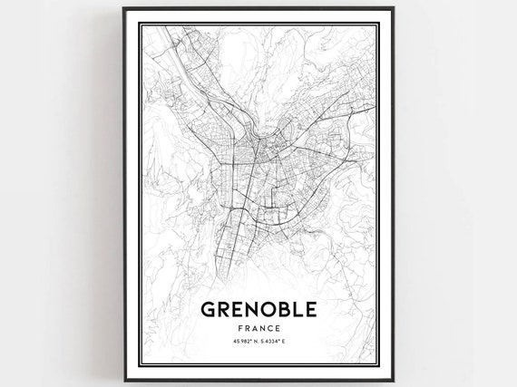 Grenoble Map Print Poster Wall Art City Street Decor Road Gift