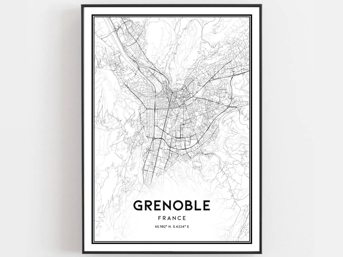 Grenoble France City Street Map Black And White Modern Poster