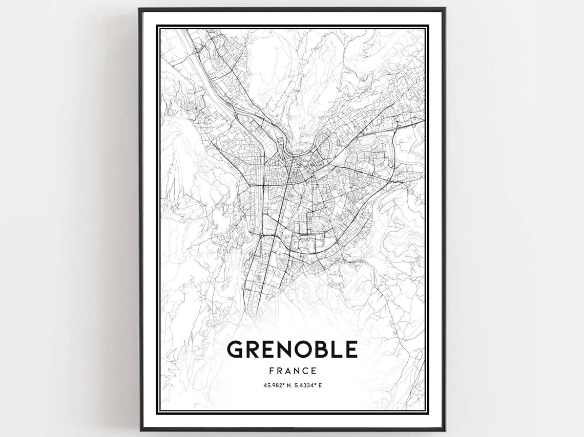 Grenoble Map Print Poster Wall Art City Street Decor Road Gift