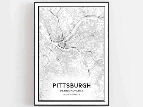 Pittsburgh Map Poster, Pennsylvania Street Decor