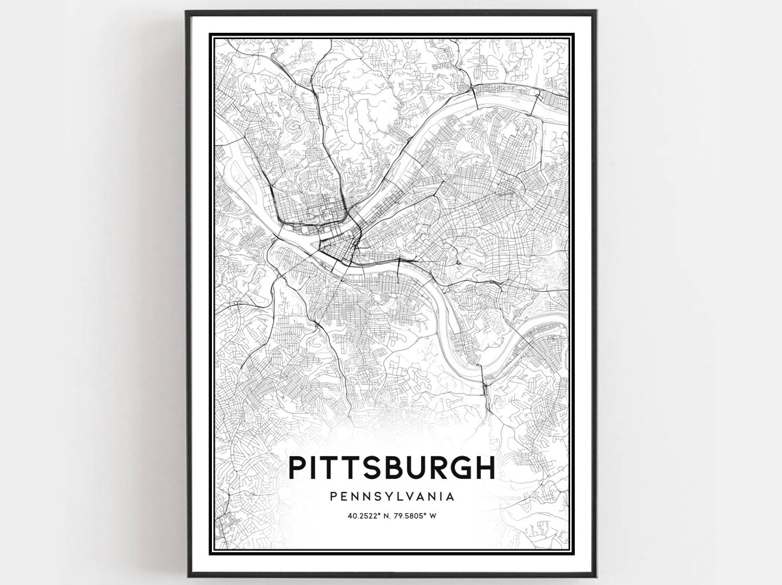 Pittsburgh Map Poster, Pennsylvania Street Decor