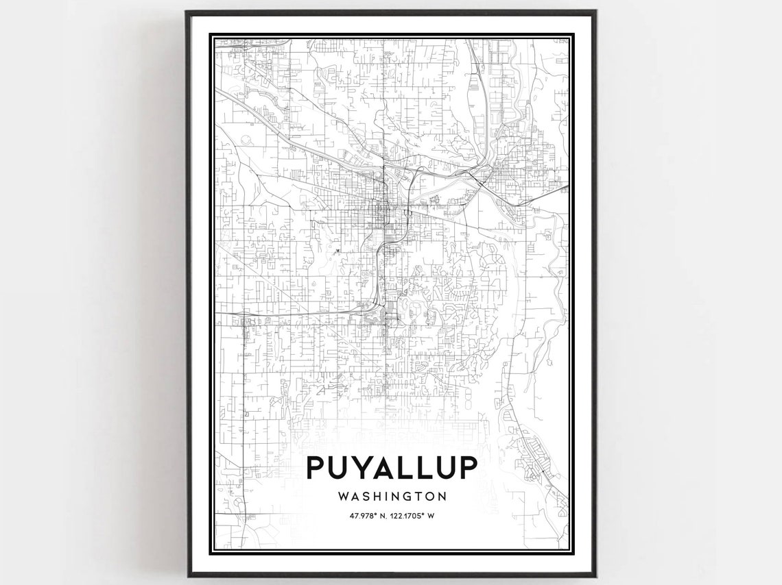 Puyallup Washington Minimalist Black White City Street Map Poster