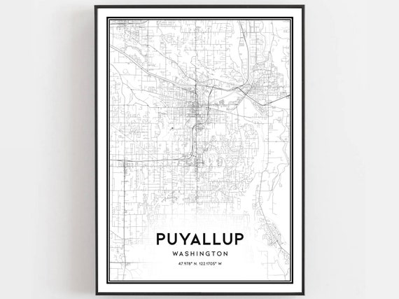 Puyallup Map Print Poster Wall Art Wa City Washington Street Decor Road Gift B1584