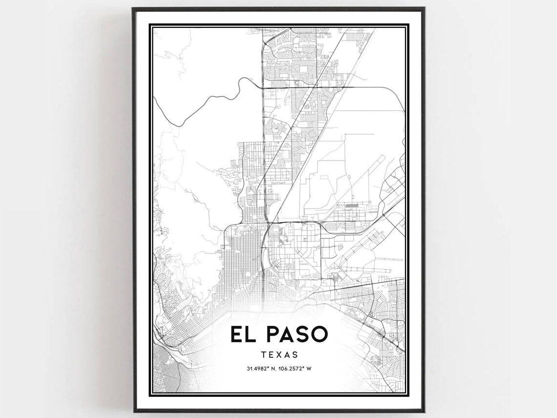 El Paso Map Print, Texas Street Decor Poster