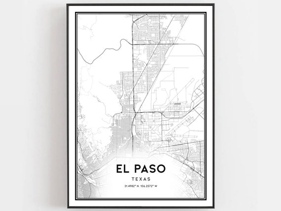 El Paso Map Print, Texas Street Decor Poster