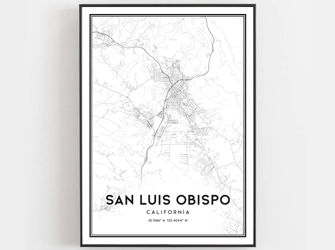 San Luis Obispo Map Print, City Street Decor