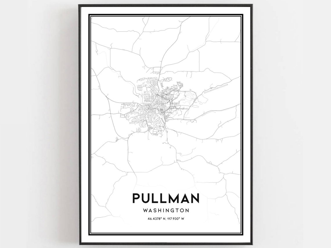 Pullman Washington Map Minimalist Black White Palouse City Poster