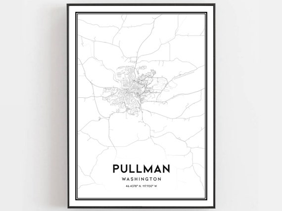 Pullman Map Print Poster Wall Art Wa City Washington Street Decor Road Gift B1801