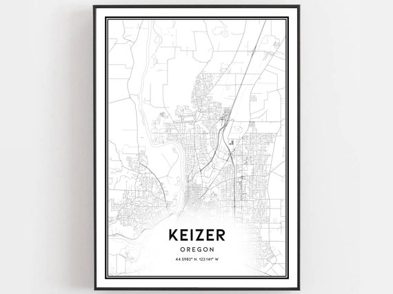 Keizer Map Print Poster Wall Art Or City Oregon Street Decor Road Gift