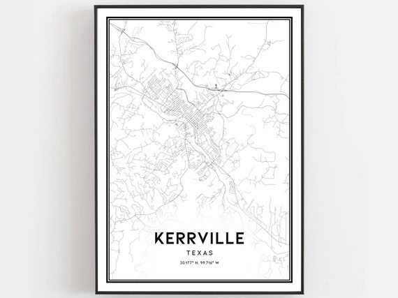 Kerrville Map Poster, Texas City Street Decor