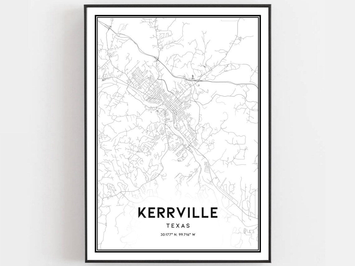 Kerrville Map Poster, Texas City Street Decor