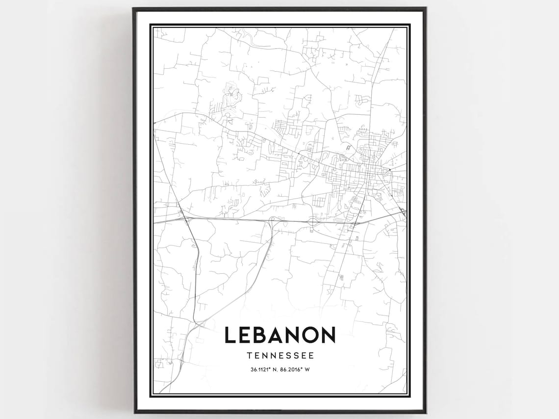 Lebanon Tennessee City Street Map Black and White Modern Poster