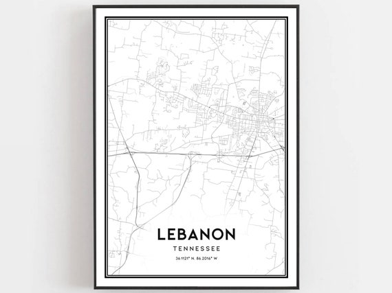 Lebanon Map Print Poster Wall Art Tn City Tennessee Street Decor Road Gift B1806