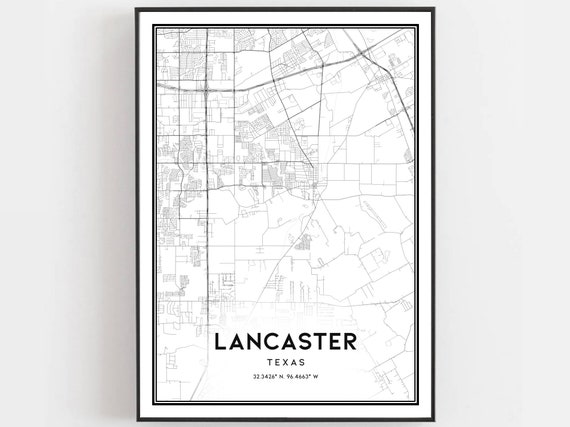 Lancaster Map Poster, Texas Street Decor